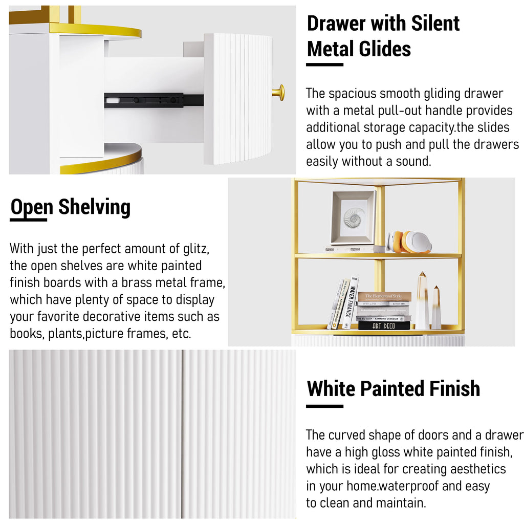 White Wooden Corner Bookshelf with 1 Drawer and 2 Doors T86519