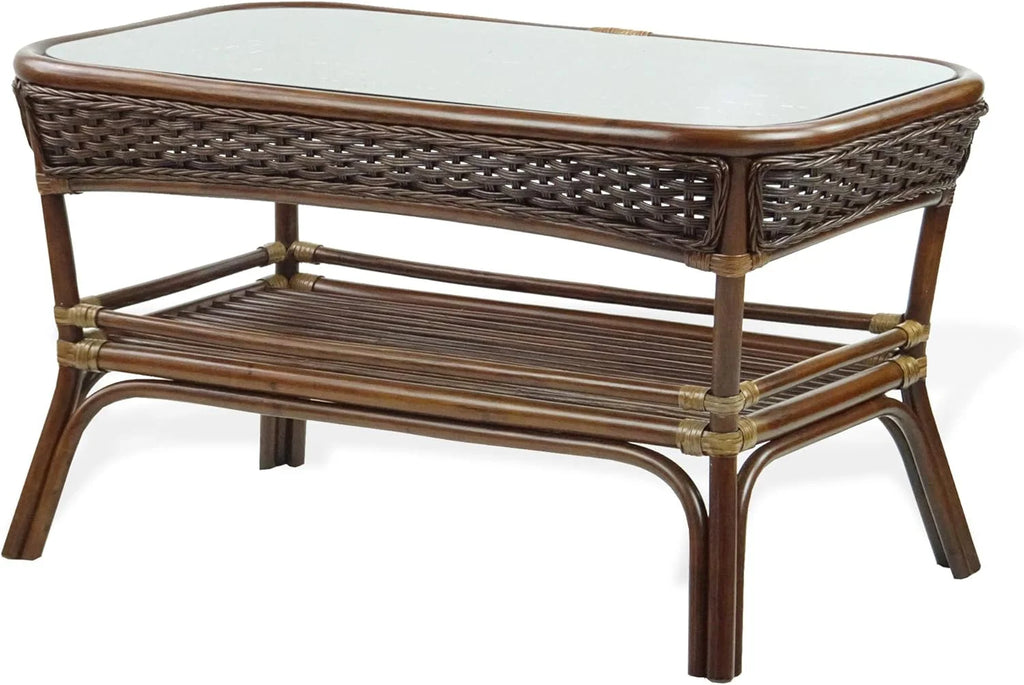 Rectangular Coffee Table Dark Walnut Natural Rattan S814