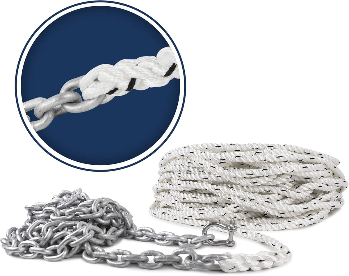 Nylon 3 Strand Anchor Rode with Galvanized Steel Chain and Stainless Steel Shackle, Prespliced N963