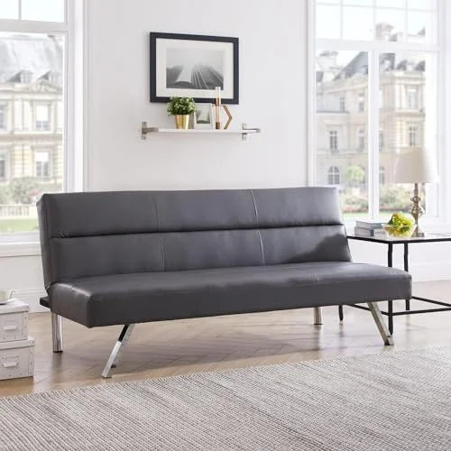 Faux Leather Convertible Futon Sofa Bed with Chrome Legs R98094