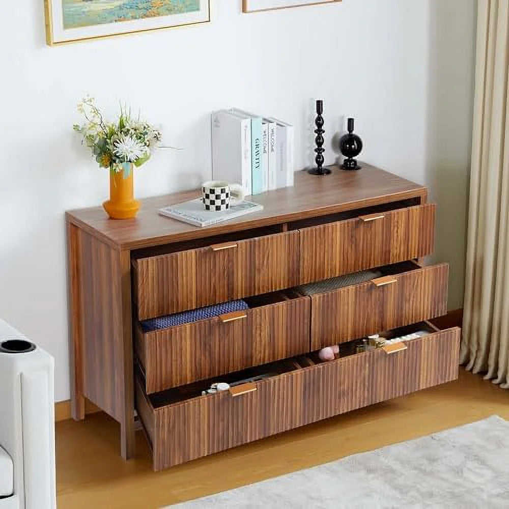 6 Drawer Double Dresser with Fluted Panel C66160