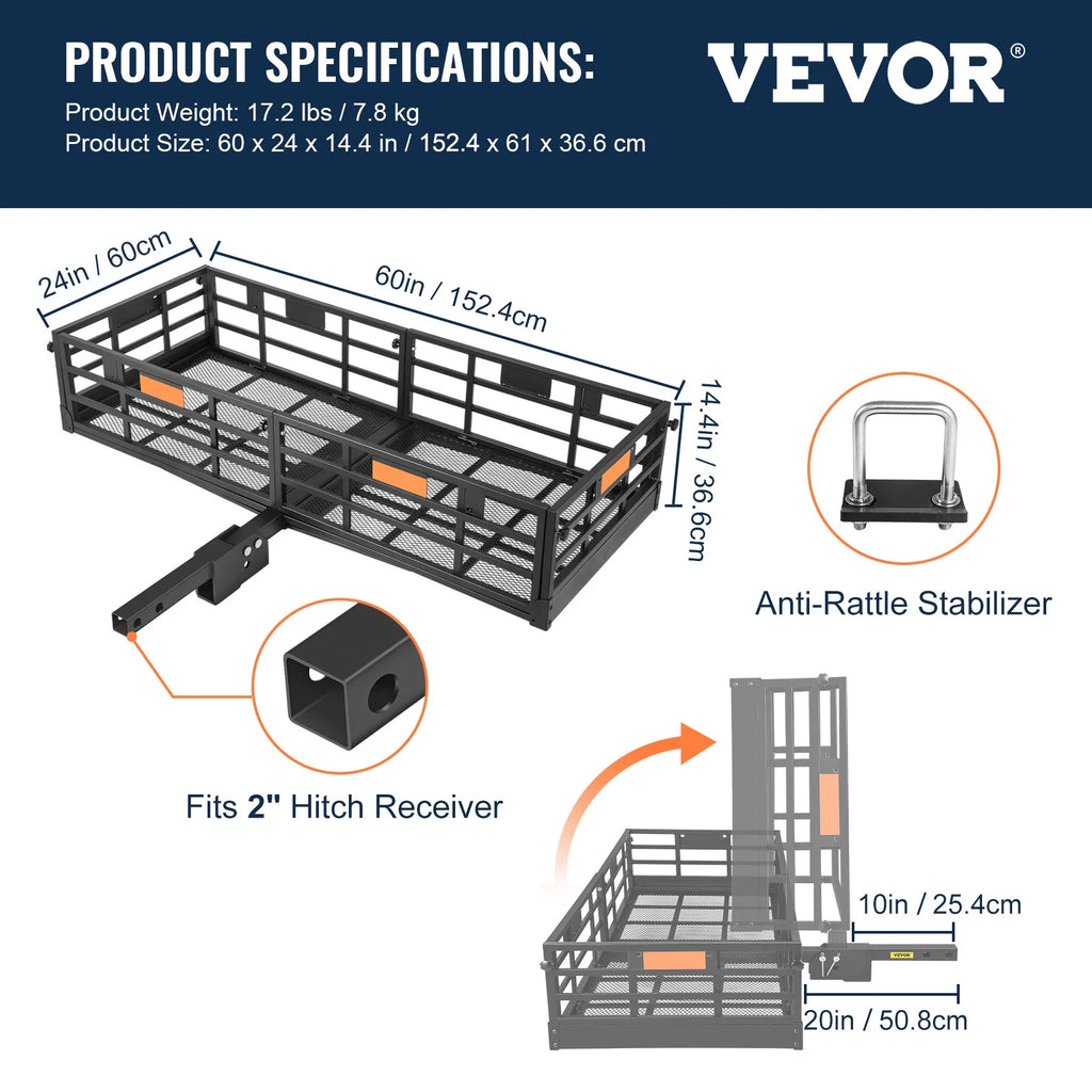 Folding Hitch Mount Cargo Carrier Rack 2" Receiver 500lbs W831948