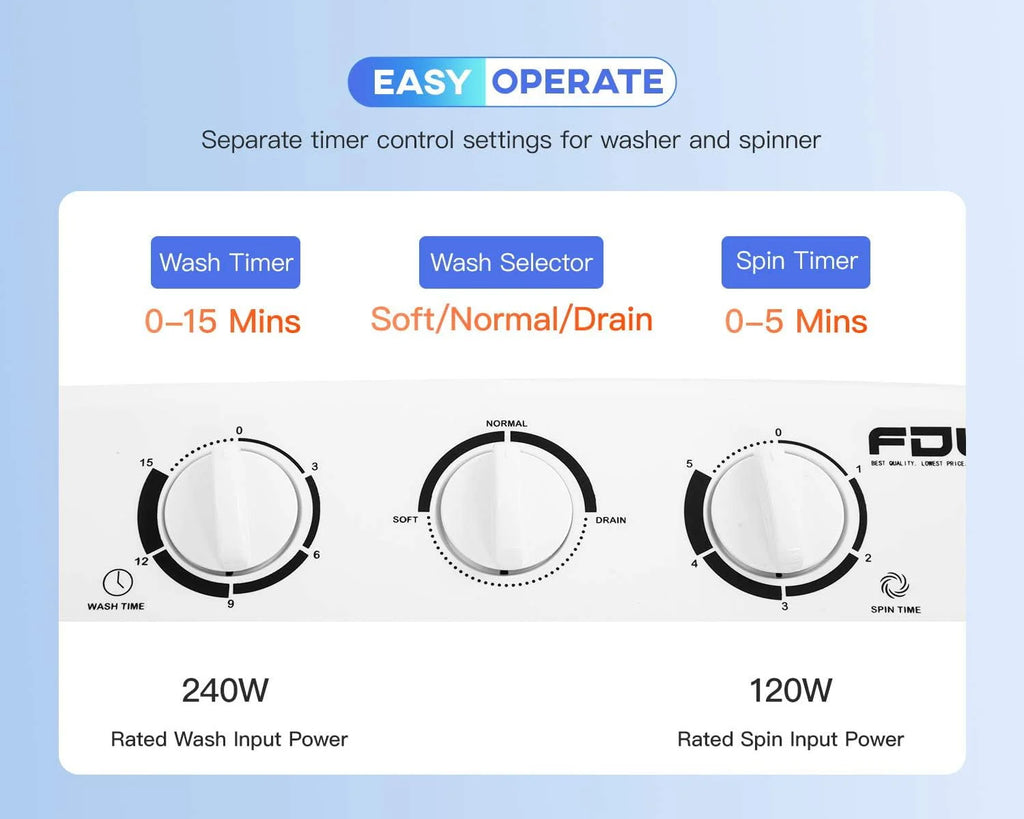 Portable Mini Compact Twin Tub Washing Machine 10 lbs Capacity White C199
