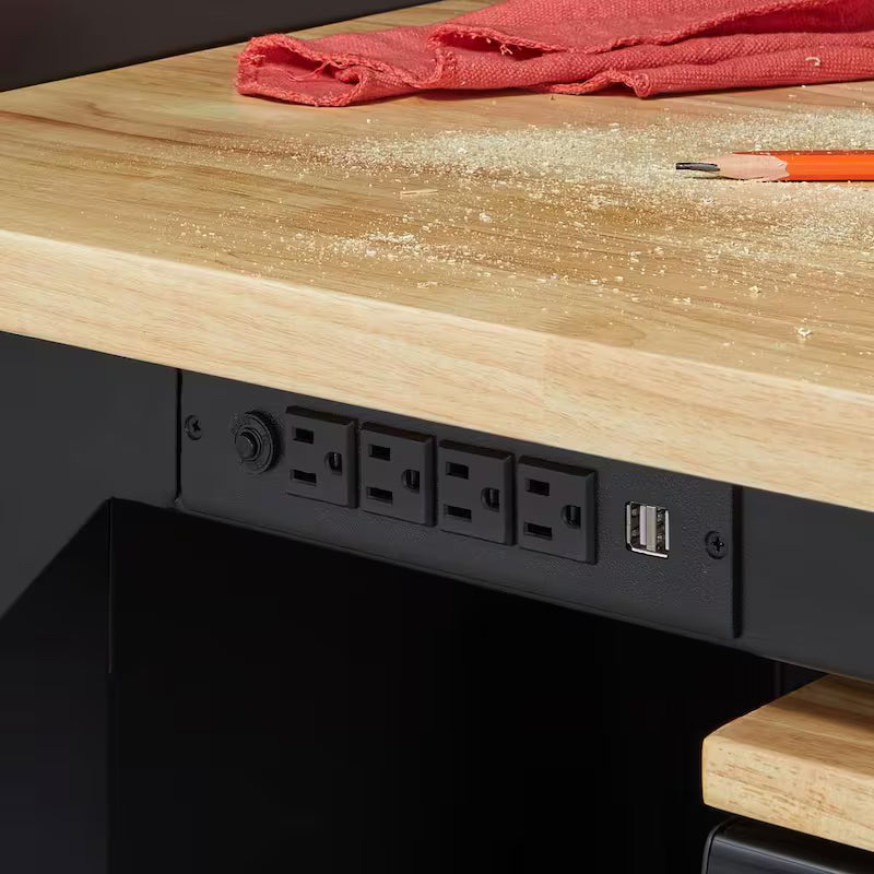 8 ft. Adjustable Height Solid Wood Top Workbench in Black M8095
