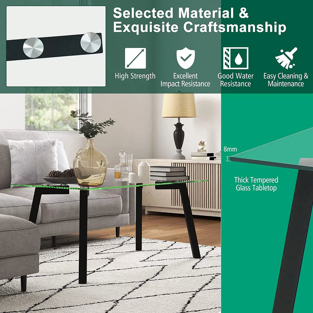 Tempered Glass Coffee Table with Metal Frame Q175987