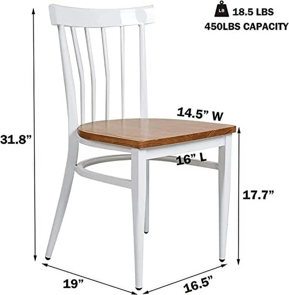 Heavy Duty Dining Chairs Natural Wood Seat Sturdy Metal Frame 400lbs Capacity Comb Back U7488