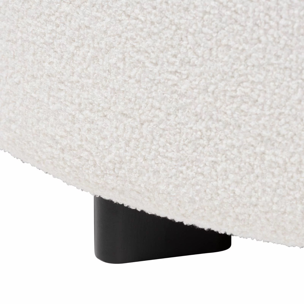Ivory Boucle Upholstered Black Wood Round Ottoman E9393