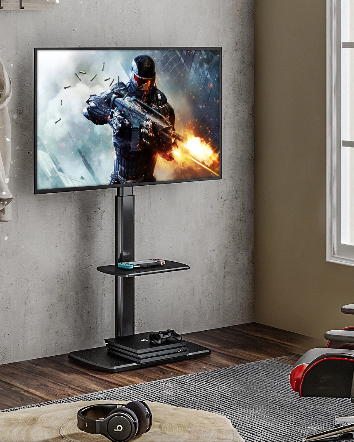 Floor TV Stand Mount with Swivel Bracket up to 65" Black S38262
