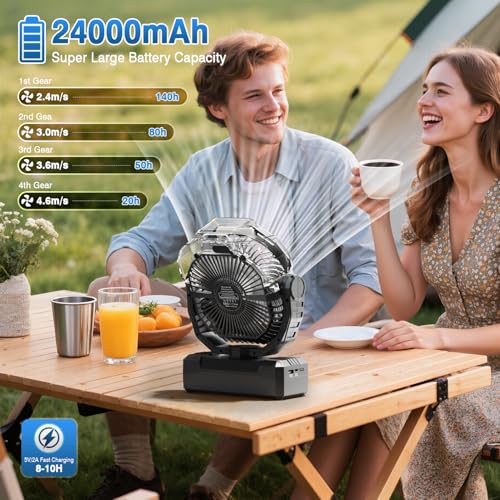 460ml Portable Misting Fan with 24000mAh Rechargeable Battery, Black S539