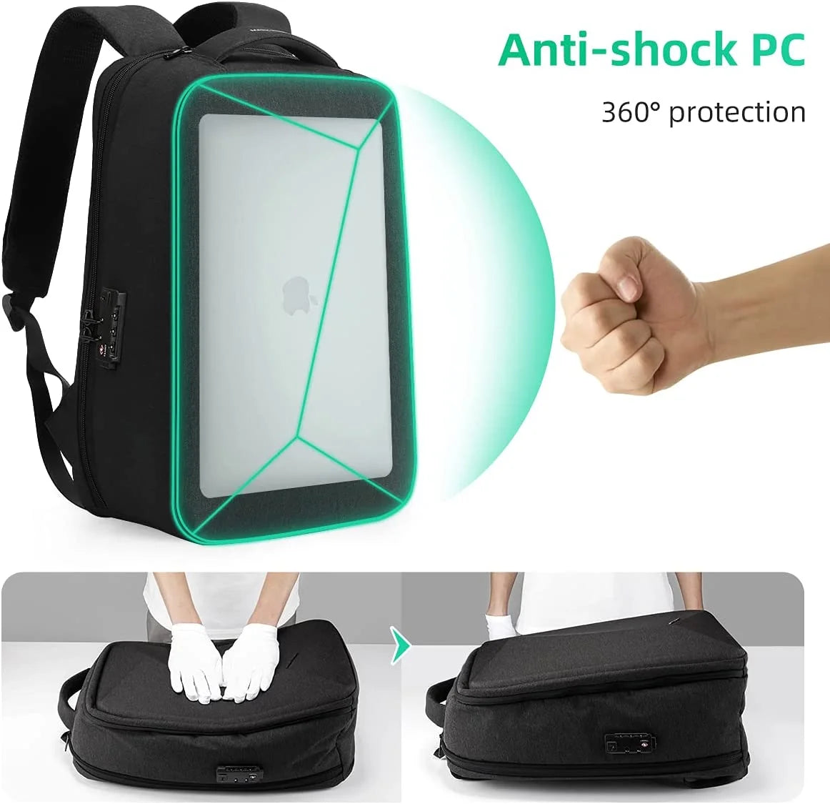 Anti Theft Backpack with TSA Approved Lock and Scratch Resistant Shell, Waterproof Travel Backpack, USB Laptop Backpack Fits 15.6 Inch Notebook U802