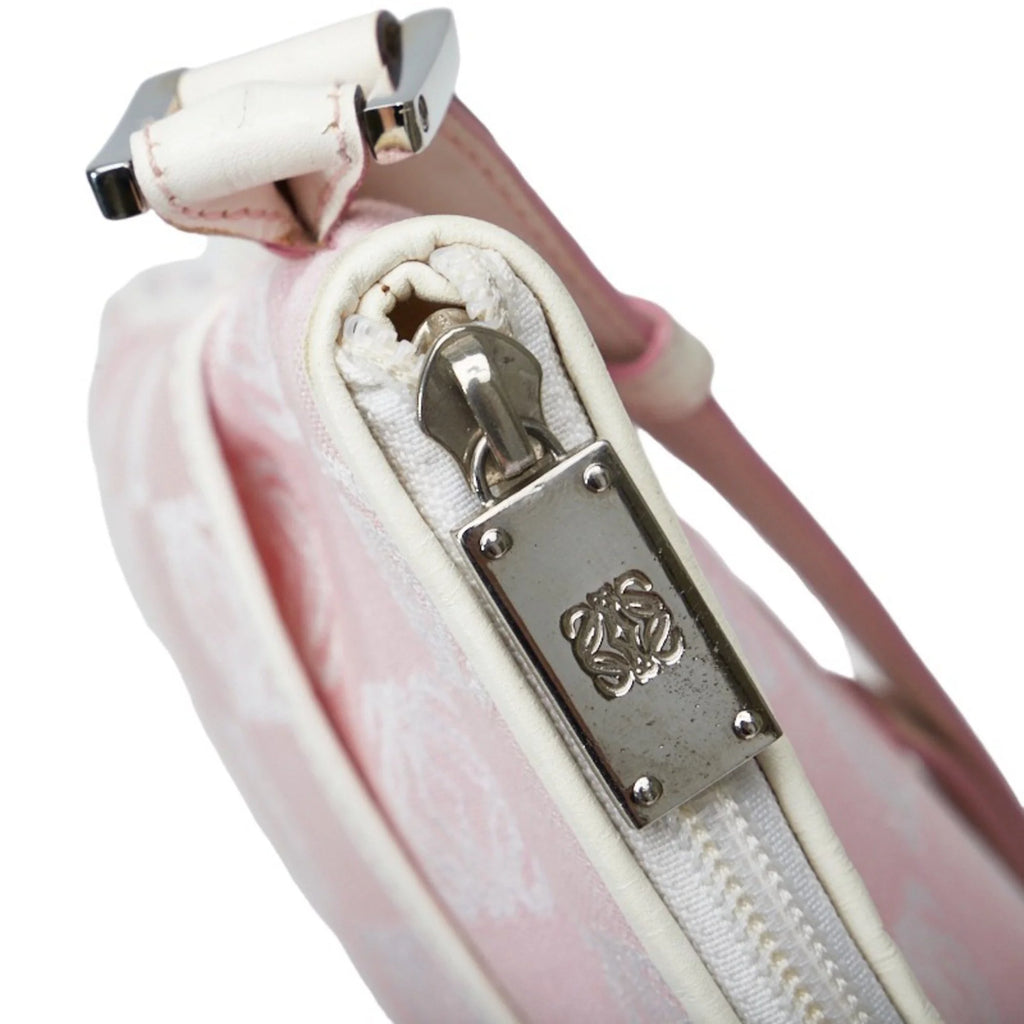 Pre-Owned Pink White Canvas Leather Shoulder Bag H2799