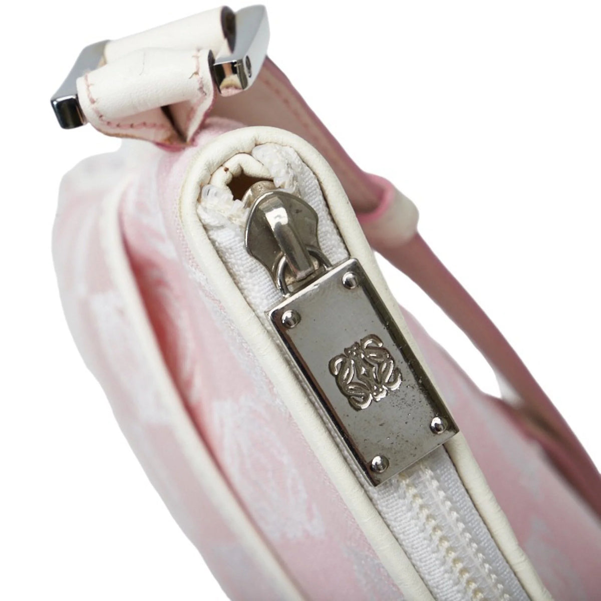 Pre-Owned Pink White Canvas Leather Shoulder Bag H2799