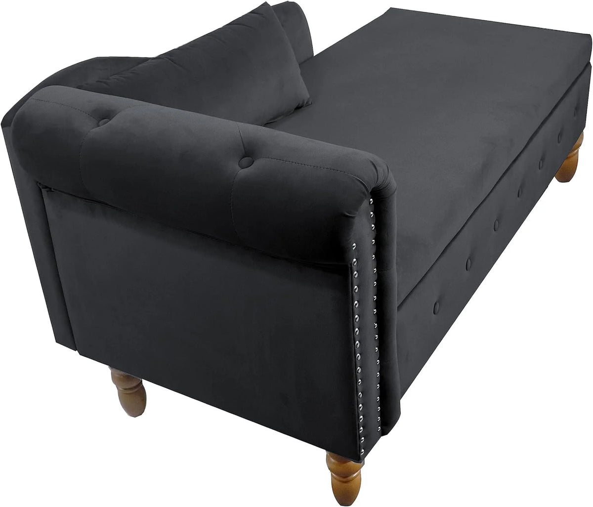 Black Velvet Chaise Lounge Chair with Storage & Pillow B1062