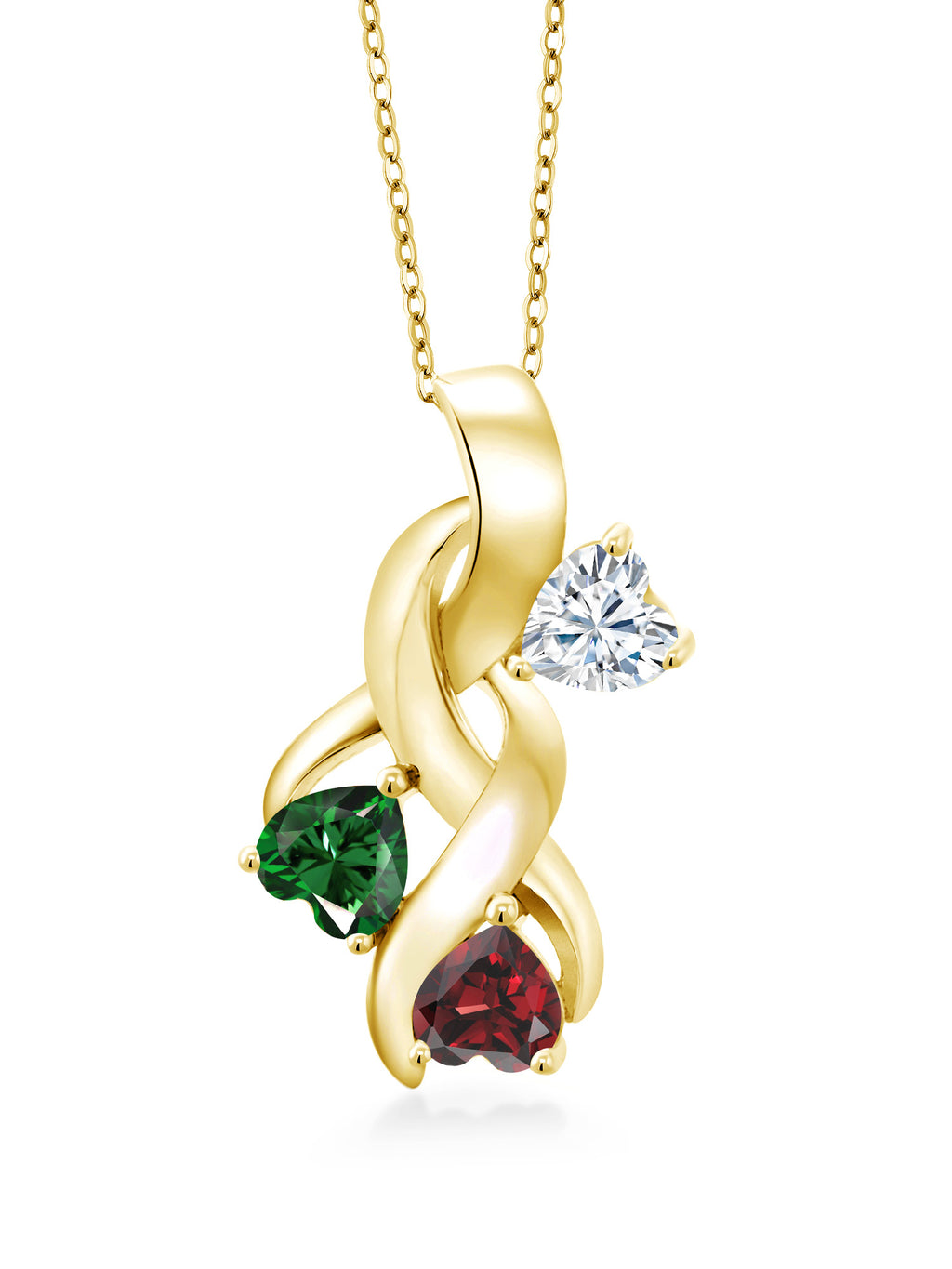 18K Yellow Gold Plated Silver White Moissanite Green Nano Emerald Red Garnet Heart Shape Pendant A135