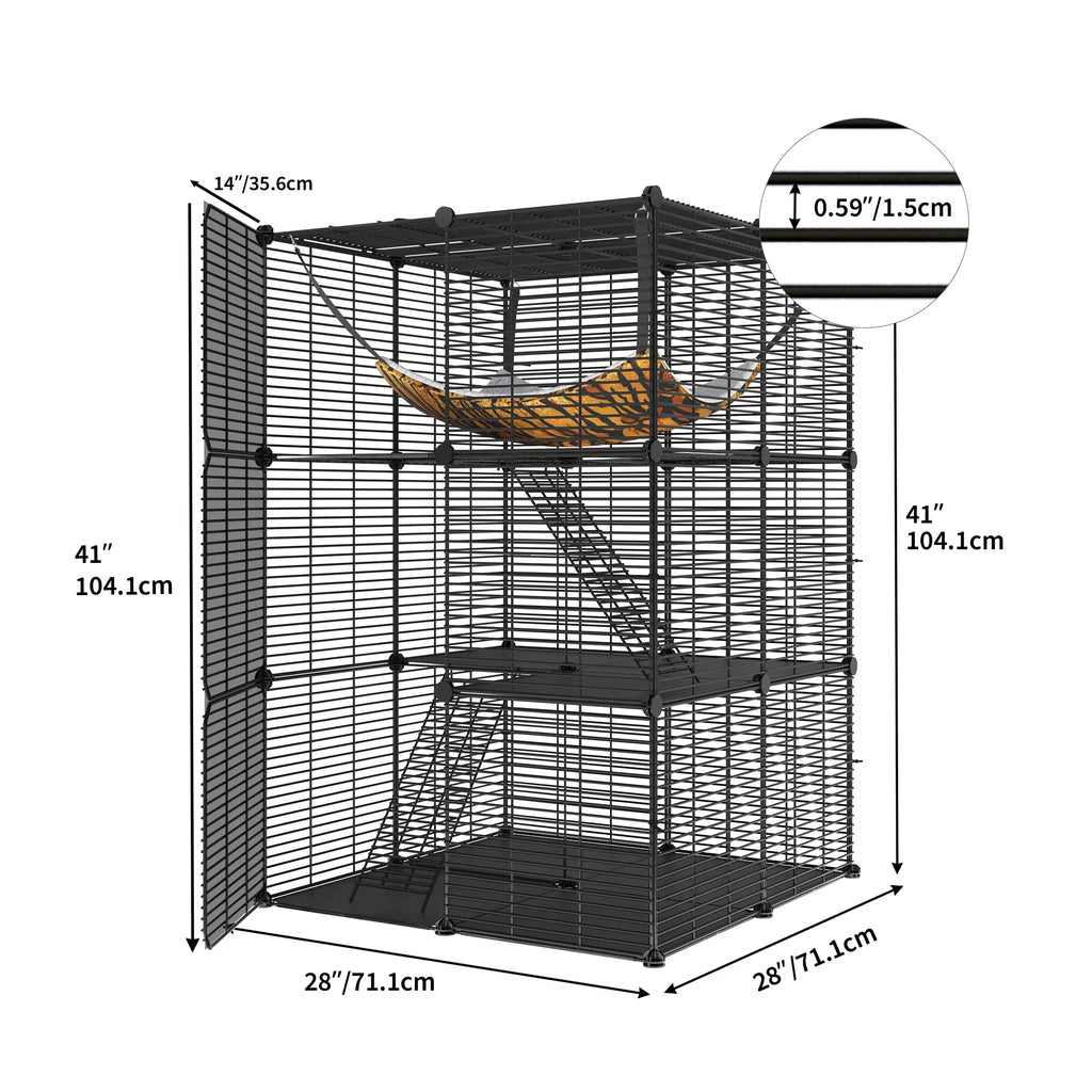 Indoor Cat Cage with Extra Large Hammock for Multiple Small Animals, 28"L x 28"W x 41"H, Black N31150