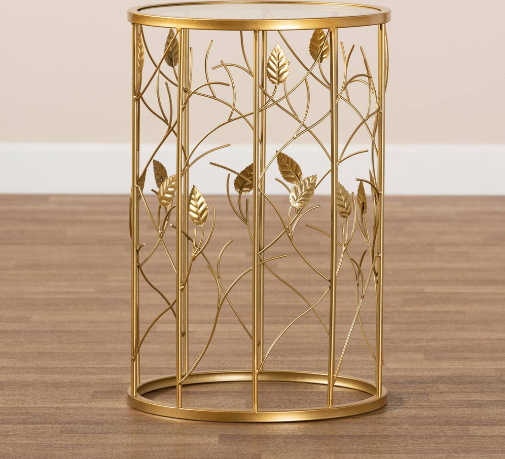 Gold Metal and Glass Leaf Accent End Table F80511