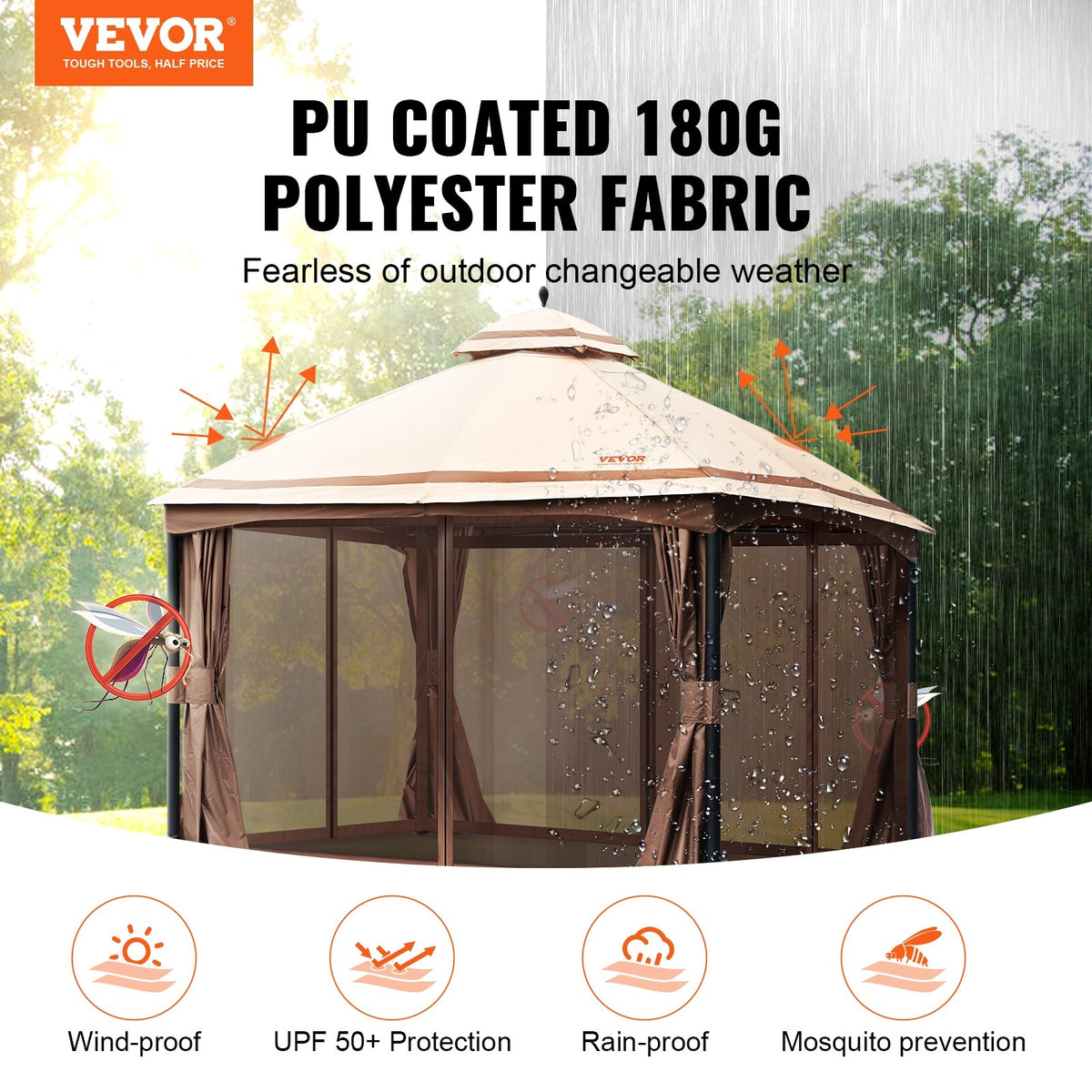 10x13ft Patio Gazebo with Mosquito Net, Metal Frame N77316