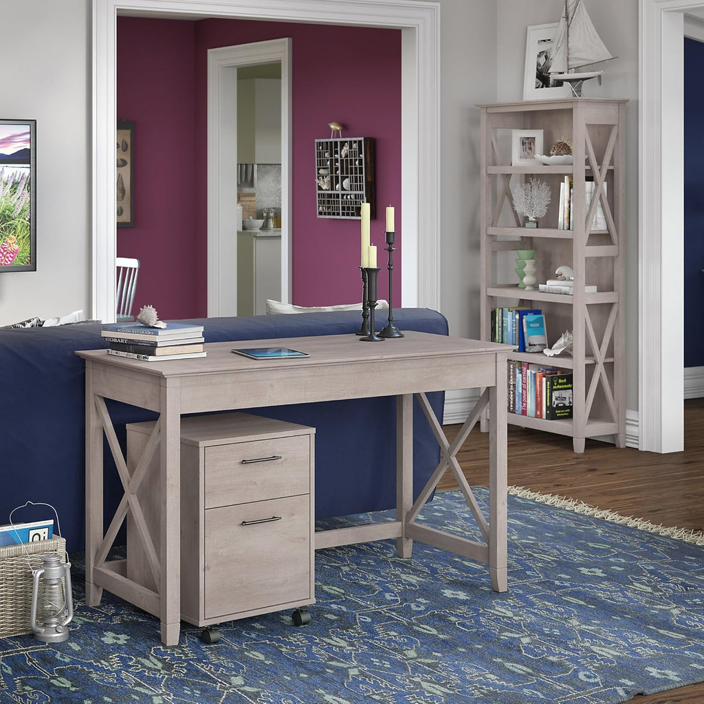 54W Computer Desk with Storage, 2 Drawer Mobile File Cabinet and 5 Shelf Bookcase in Bing Cherry Z522305