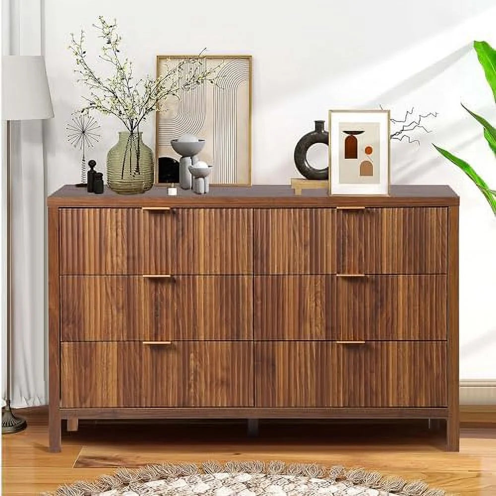 6 Drawer Double Dresser with Fluted Panel C66160