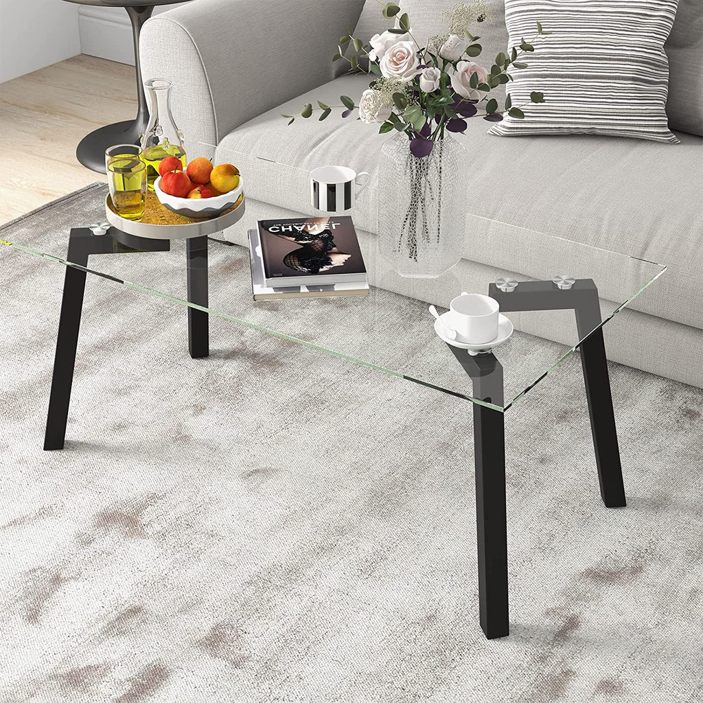 Tempered Glass Coffee Table with Metal Frame Q175987