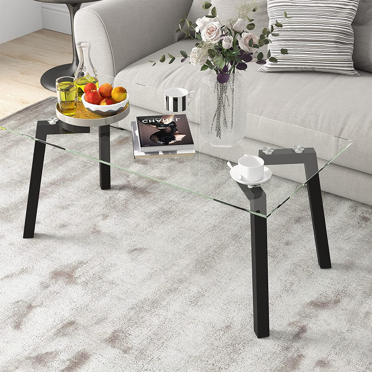 Tempered Glass Coffee Table with Metal Frame Q175987