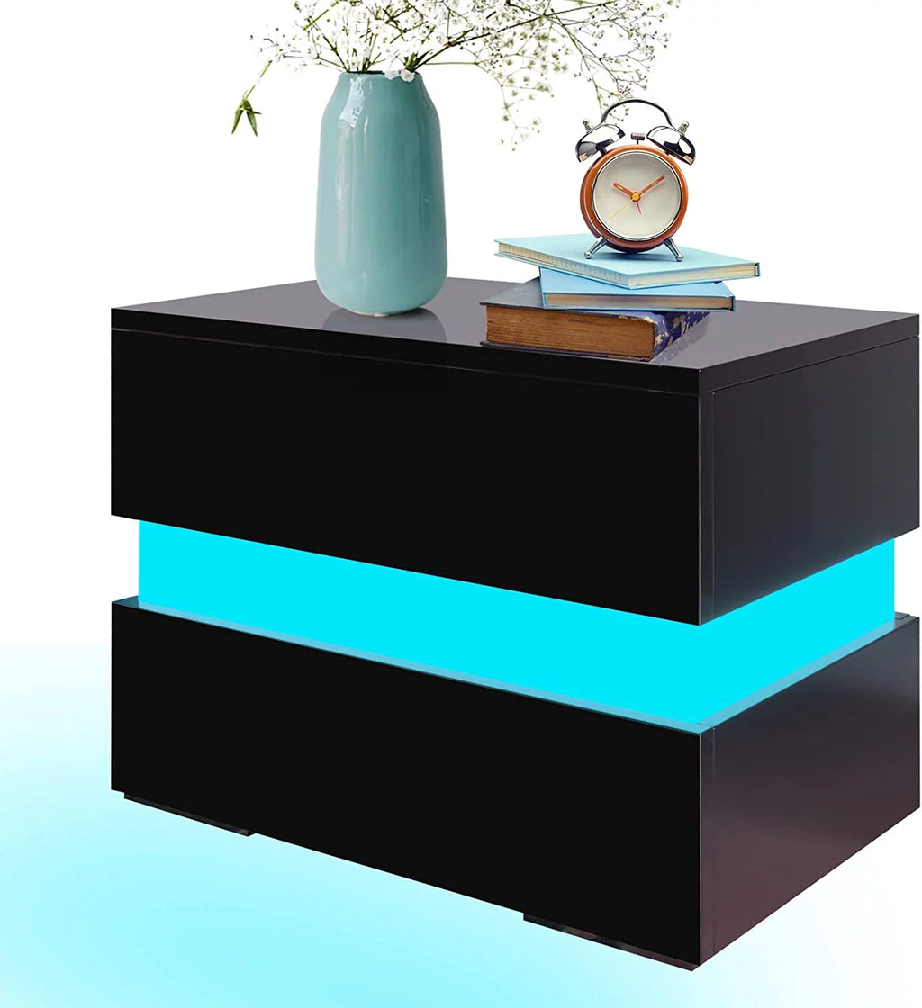 Black LED Nightstand Set of 2 with 2 Storage Drawers K958512