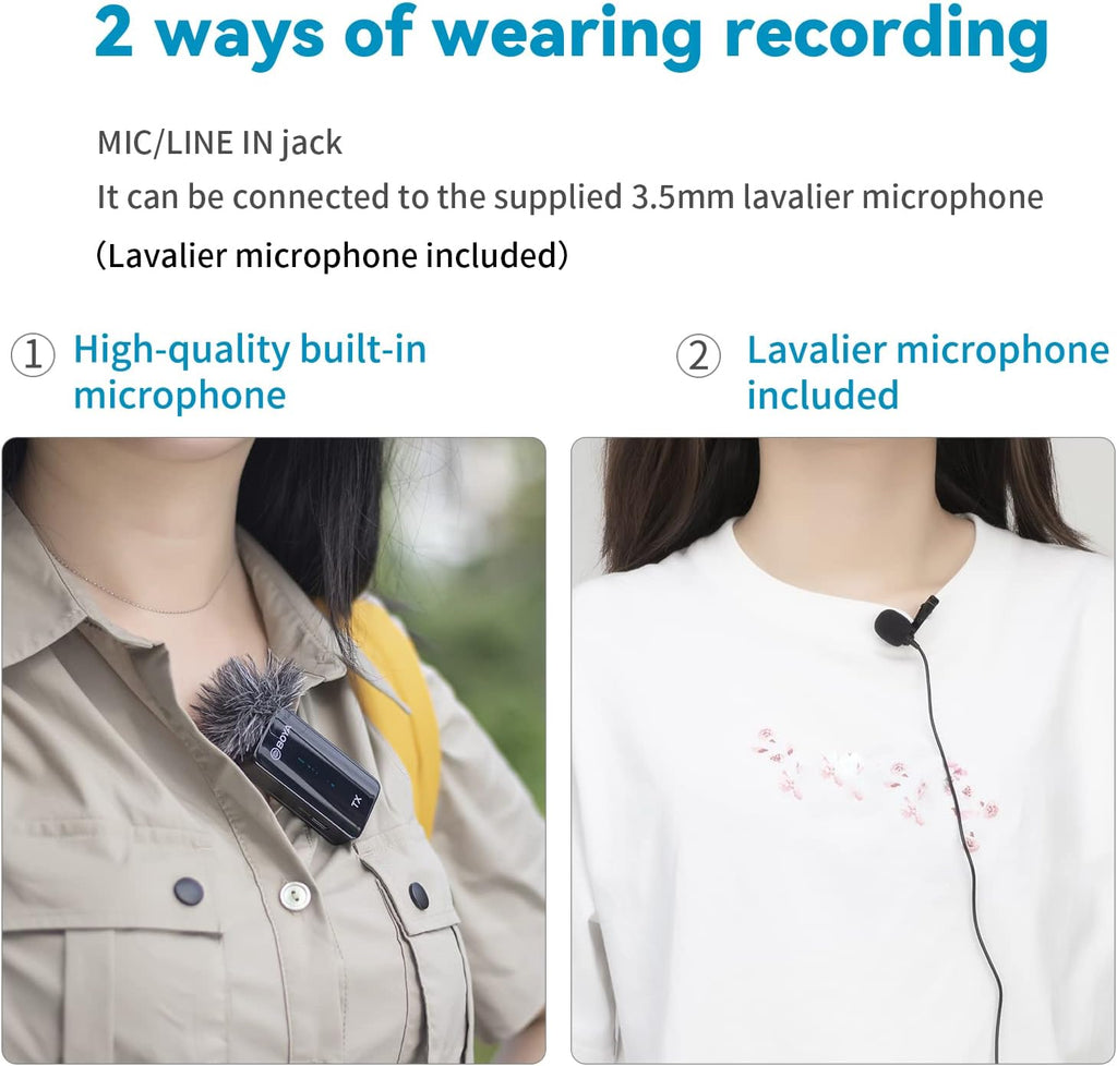 2.4GHz Wireless Dual Channel Cordless Lavalier Microphone System for Phone Camera G4847