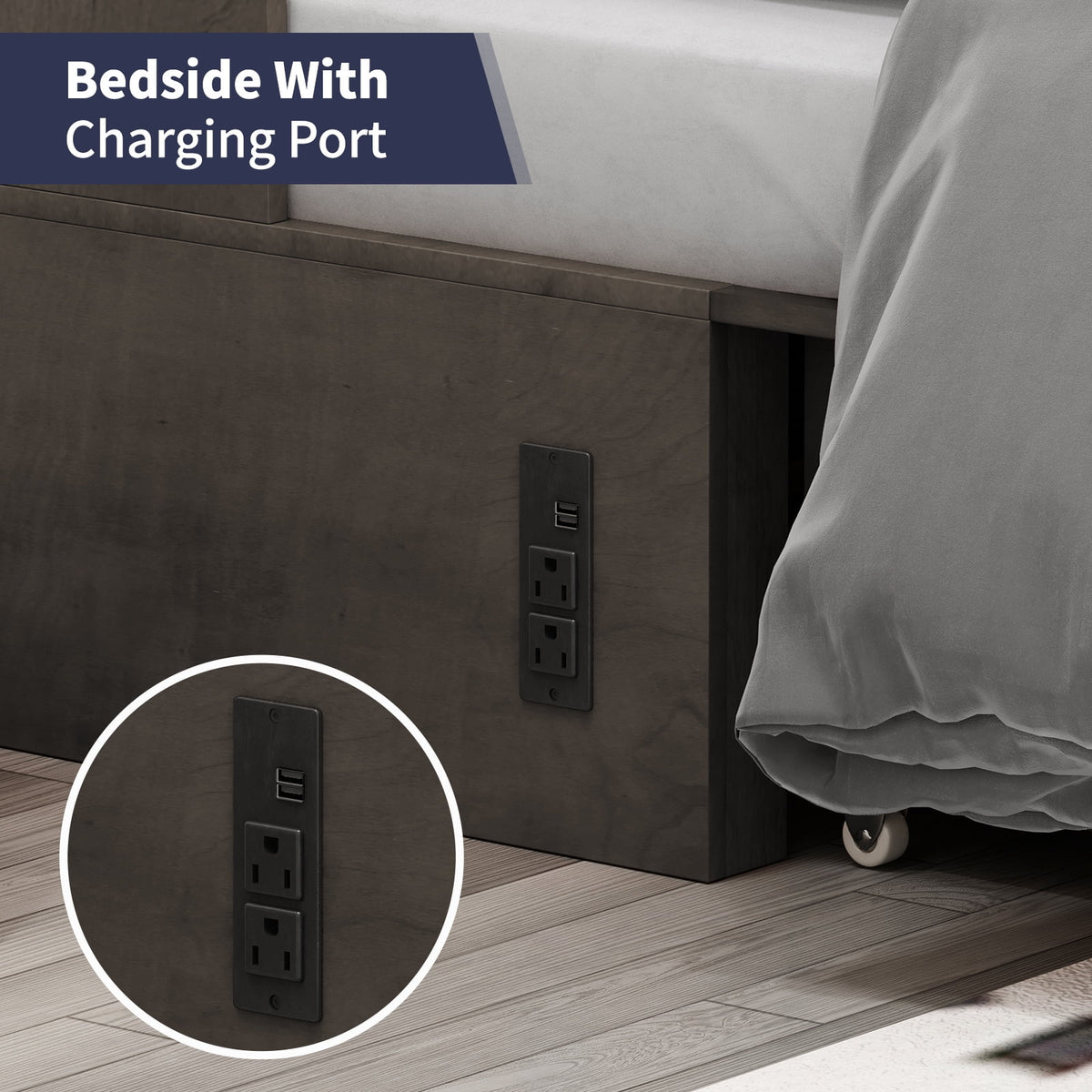 Queen Size Grey Murphy Cabinet Bed with USB Charging Station G61977