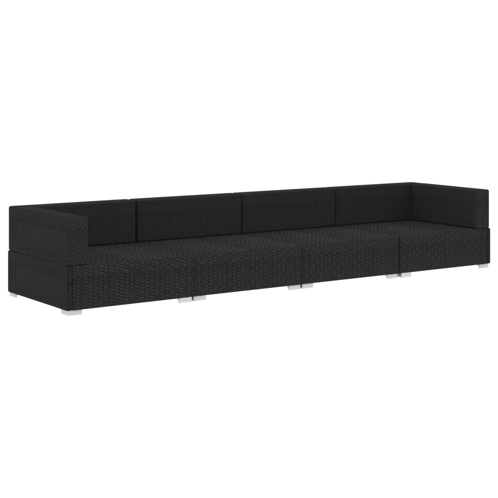 Black Poly Rattan Patio Sofa Set with Cushions I70026