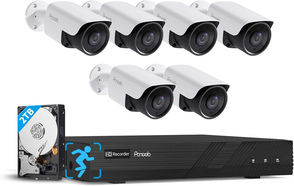 4K PoE Security Camera System with 2TB HDD NVR, 6pcs 8MP Bullet Cameras S8835