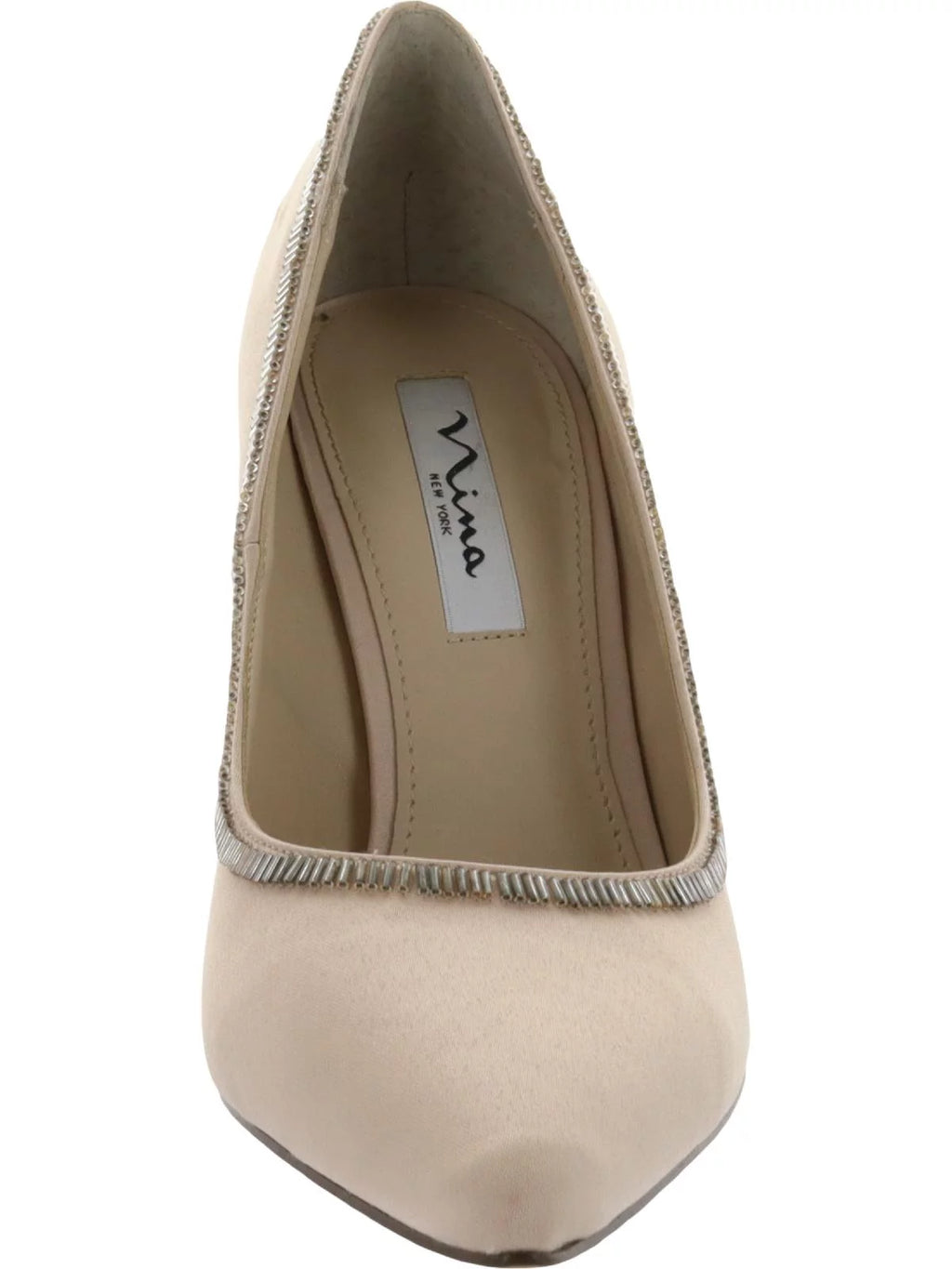 Beige Leather Embellished Heels Z597