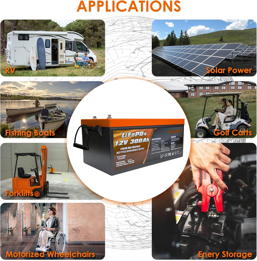 LiFePO4 12V 300Ah Lithium Iron Phosphate Battery with 200A BMS V874