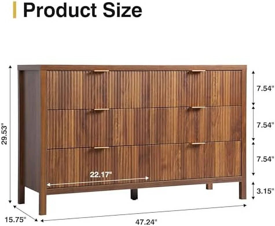 6 Drawer Double Dresser with Fluted Panel C66160