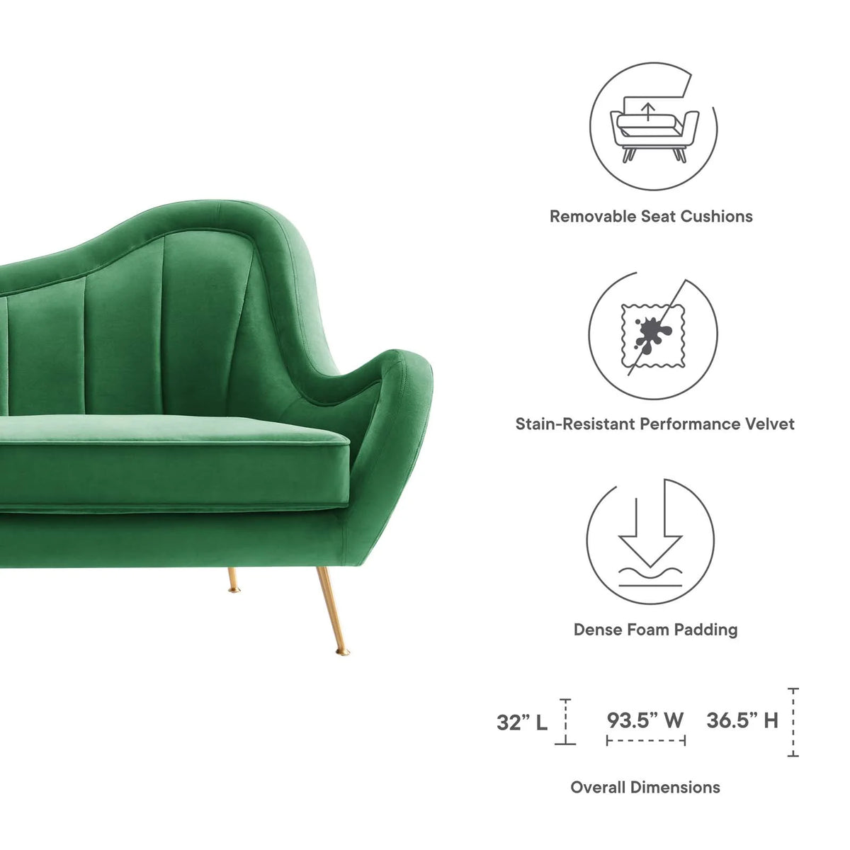 Emerald Channel Tufted Performance Velvet Sofa H24817