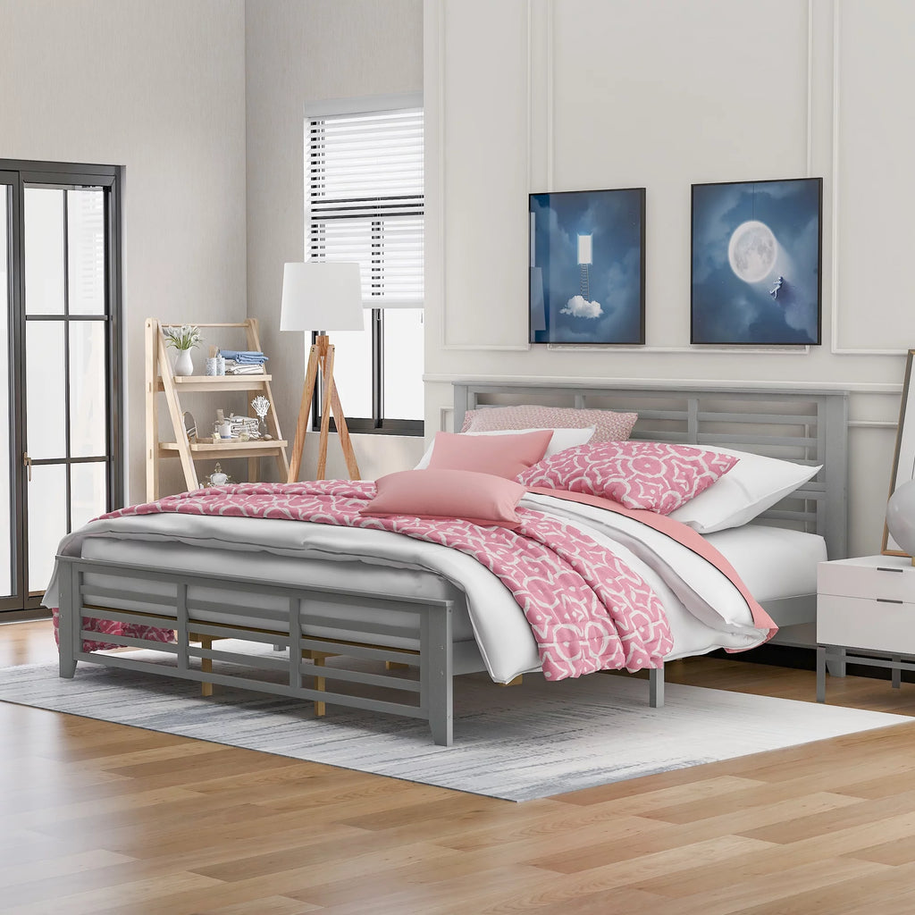 King Size Wood Platform Bed Frame with Headboard C2272
