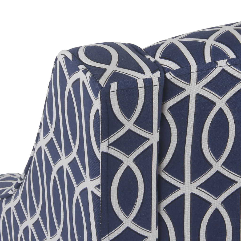 Cream and Blue Geometric Accent Armchair A583