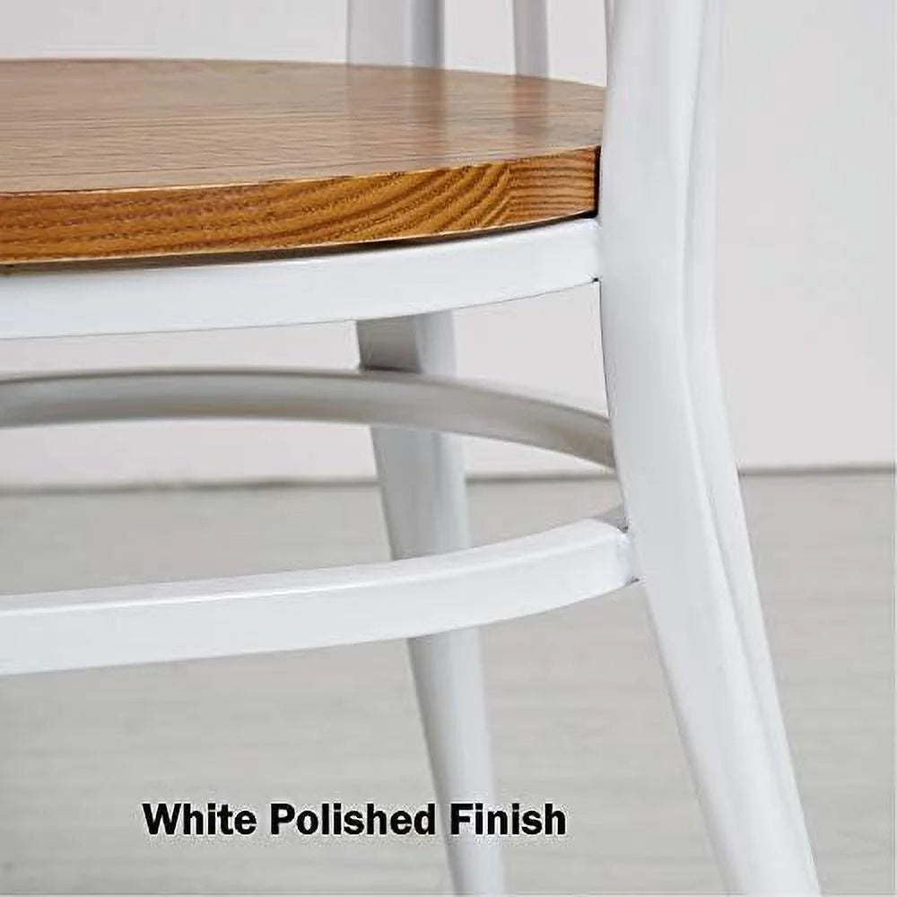 Heavy Duty Dining Chairs Natural Wood Seat Sturdy Metal Frame 400lbs Capacity Comb Back U7488