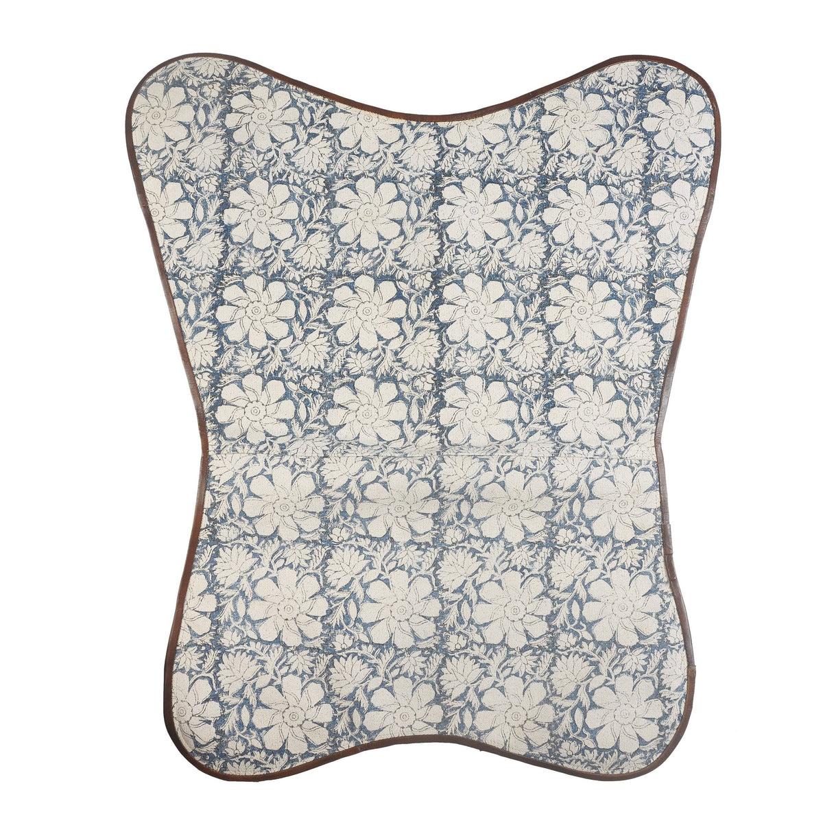 Blue/White/Brown Floral Canvas Faux Leather Butterfly Chair B46750