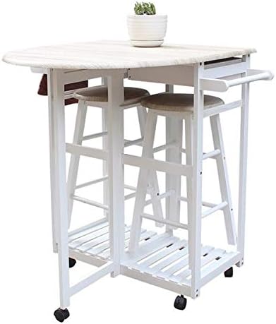 Foldable Dining Cart with Round Stools White A62318