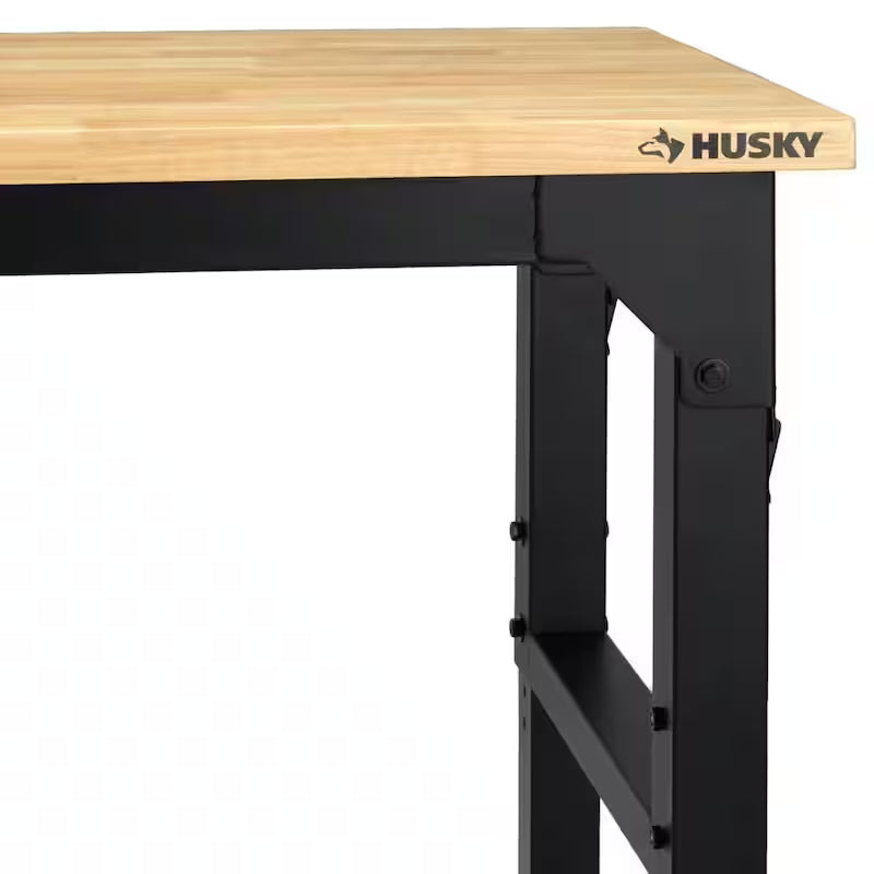 8 ft. Adjustable Height Solid Wood Top Workbench in Black M8095