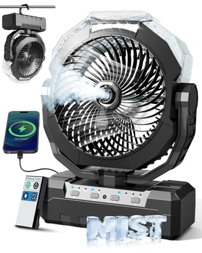 460ml Portable Misting Fan with 24000mAh Rechargeable Battery, Black S539