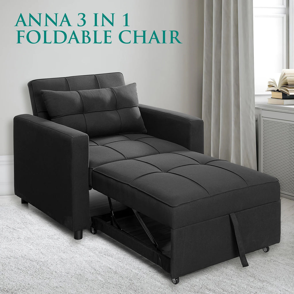 Black 3 in 1 Convertible Chair Bed Sleeper with Pillow E94895