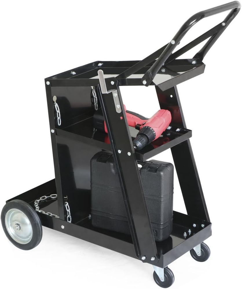 Black Heavy Duty Rolling Welding Cart with Wheels and Tank Storage J19893