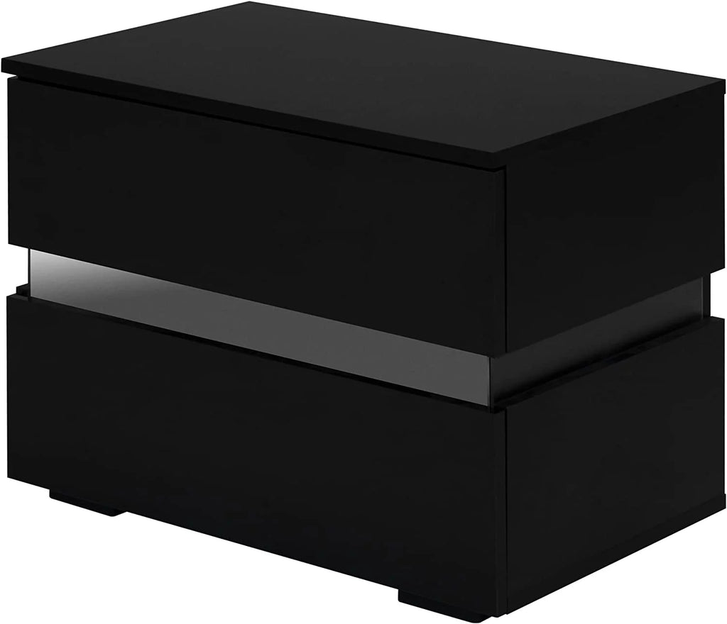 Black LED Nightstand Set of 2 with 2 Storage Drawers K958512