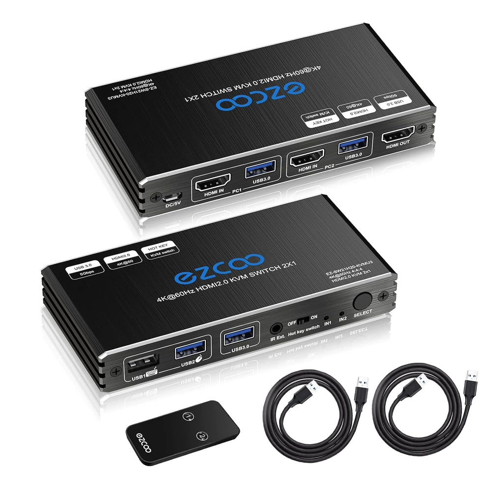 USB 3.0 KVM Switch HDMI 2-Port 4K60 HDR with Hot Key IR Remote D235376
