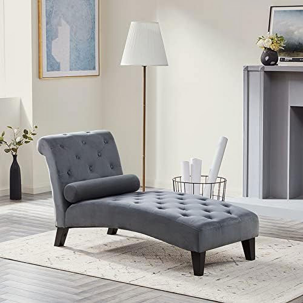 Beige Upholstered Chaise Lounge Sofa with Button Tufted Back and Hardwood Legs S539