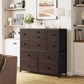 11 Fabric Drawers Dresser Chest of Drawers Faux Leather Rustic Brown Wood Top T257111