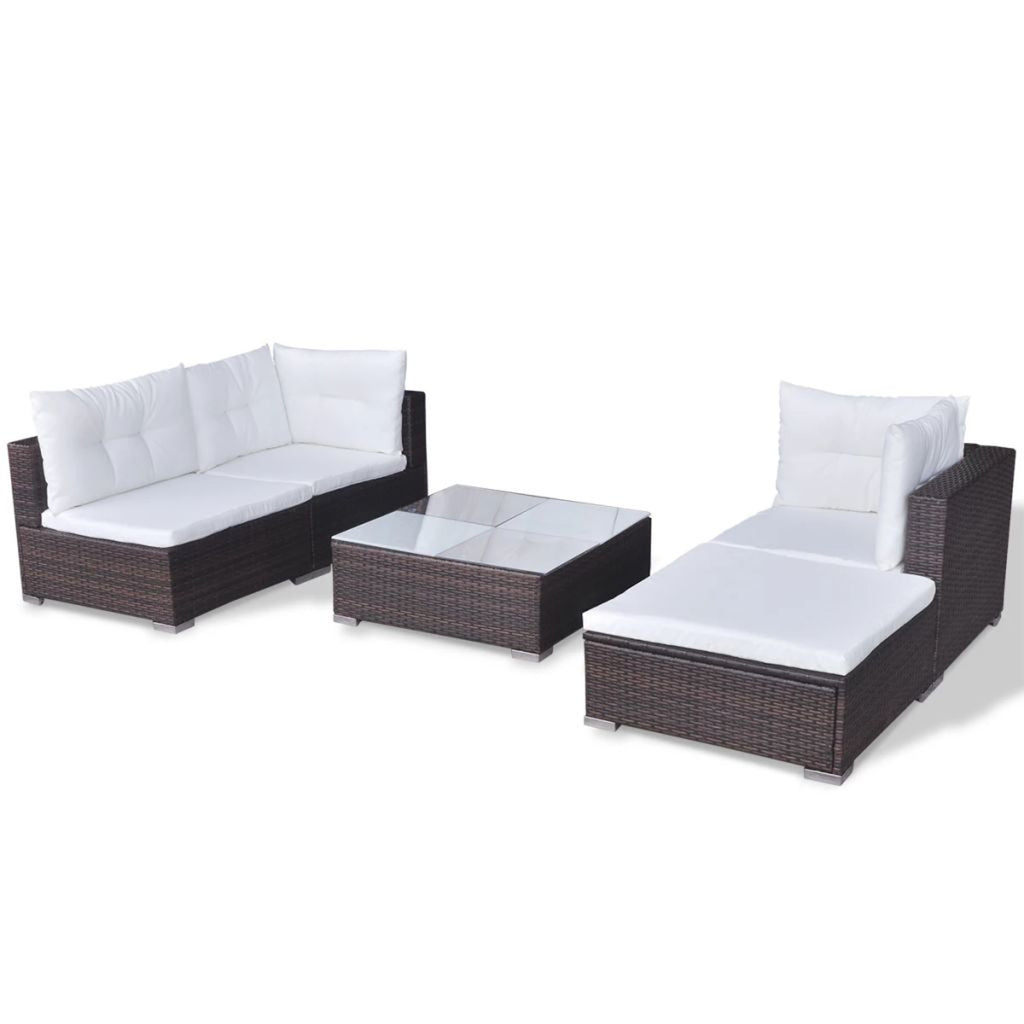 5 Piece Outdoor Sectional Sofa with Coffee Table and Ottoman Set Poly Rattan S3253