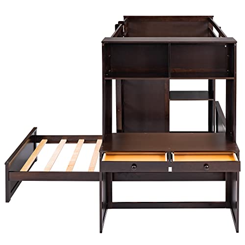Twin Over Twin Solid Wood Bunk Bed with Storage O9769