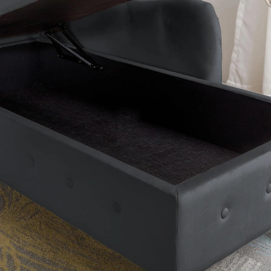 Black Velvet Chaise Lounge Chair with Storage & Pillow B1062